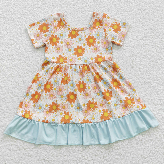 3.7 GSD0331 RTS No Moq Promotion Baby Girls Summer Flowers Ruffle Knee Length Dresses