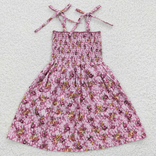 GSD0377 Sales New RTS No Moq Promotion Baby Girls Hotpink Floral Elastic Knee Length Desses