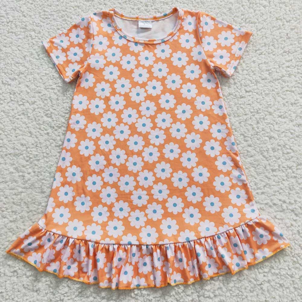 11.29 RTS Sibling Baby Girls Flowers Checkered Short Sleeve Knee Length Dresses