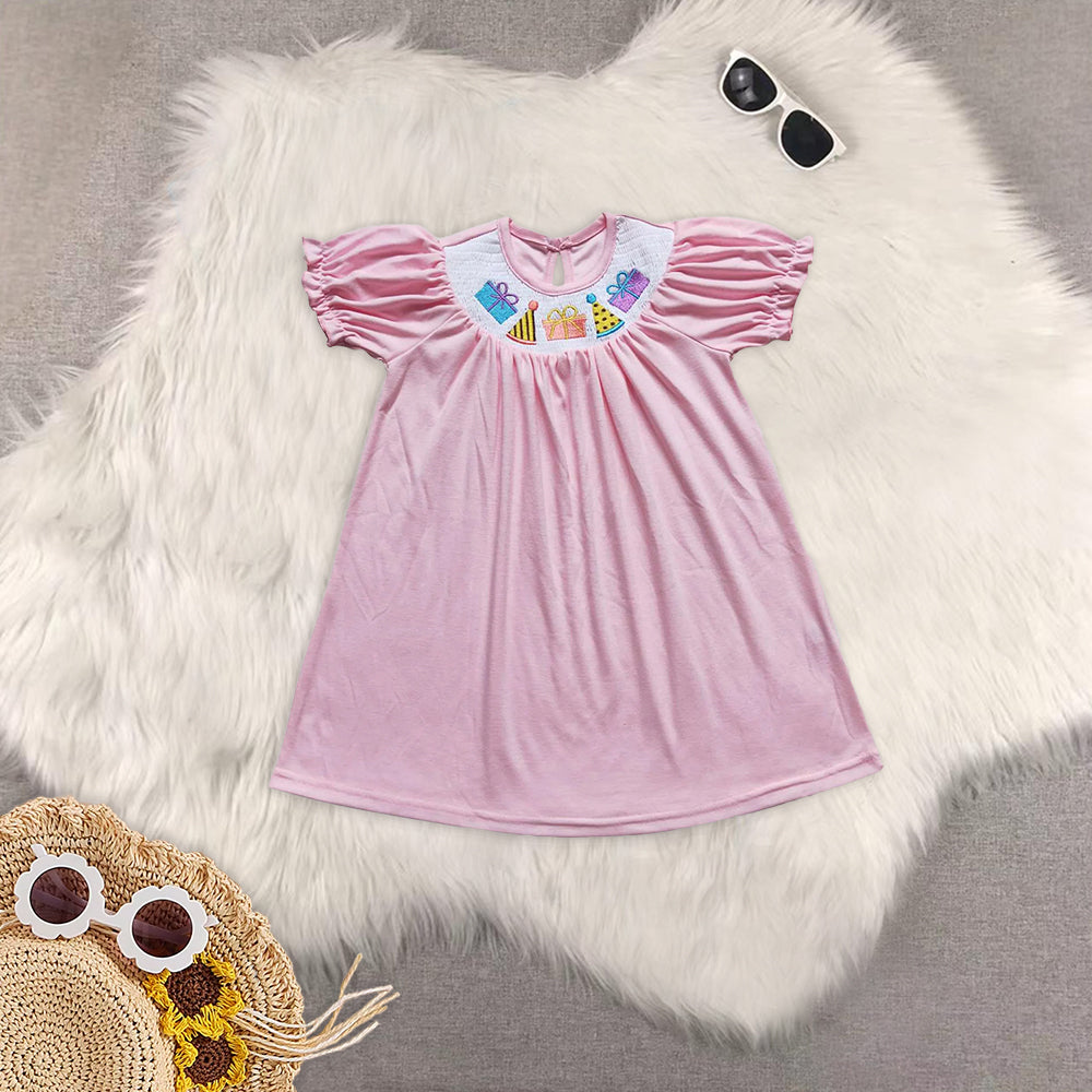8.16 RTS Sibling Pink balloon cake tunic plaid pants happy birthday girls clothes tops dress