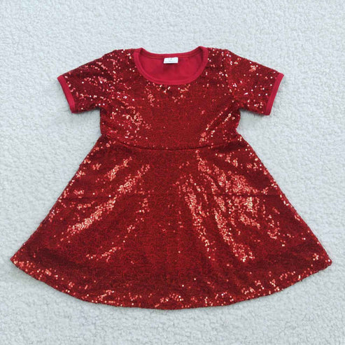 10.30 RST Sibling Baby Girls Christmas Embroidery Santa Sequin Ruffle Knee Length Dresses