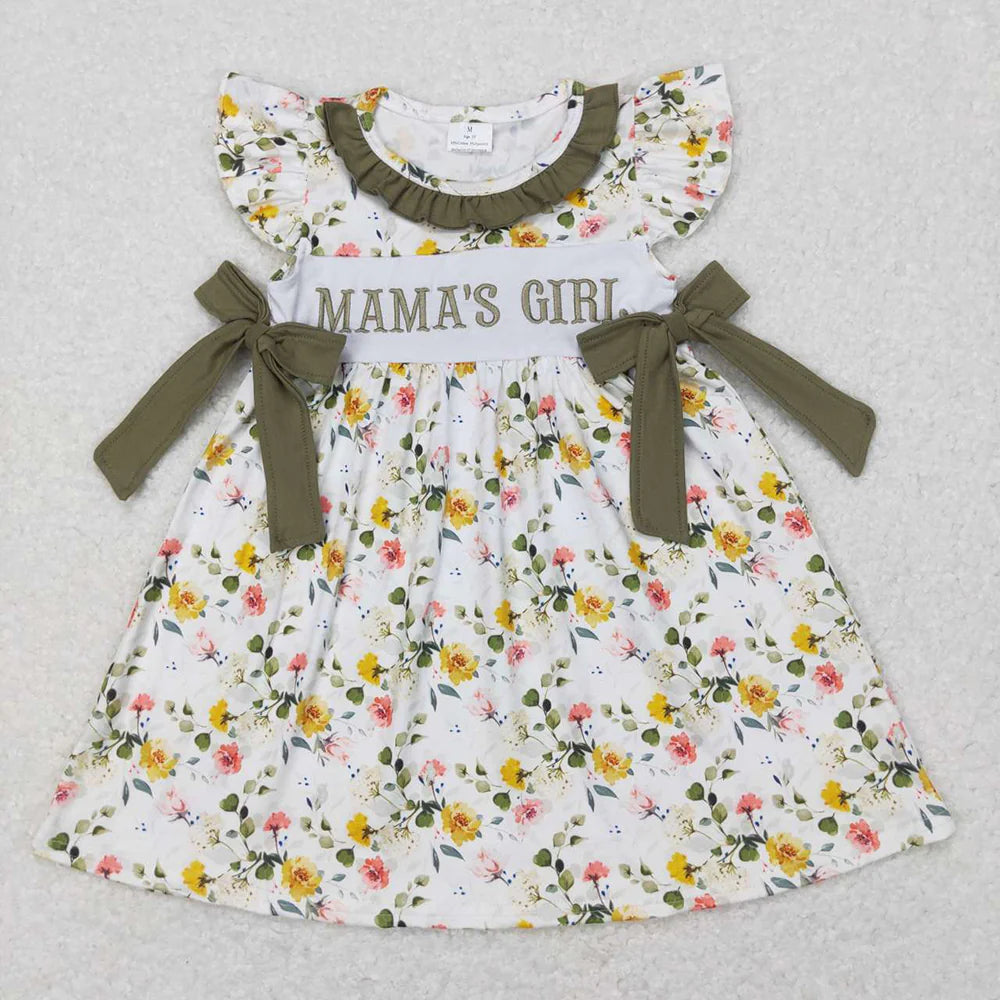 12.26 RTS Sibling Mama's Girl Baby Girls Green Floral Bows Rompers Dresses
