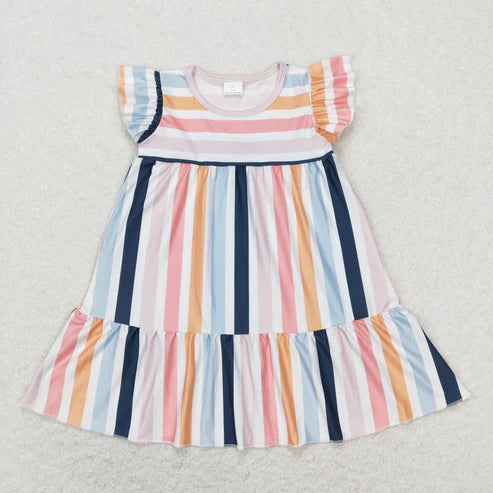 10.29 RST Sibling Baby Girls Stripe Checked Ruffle Sleeve Knee Length Dresses