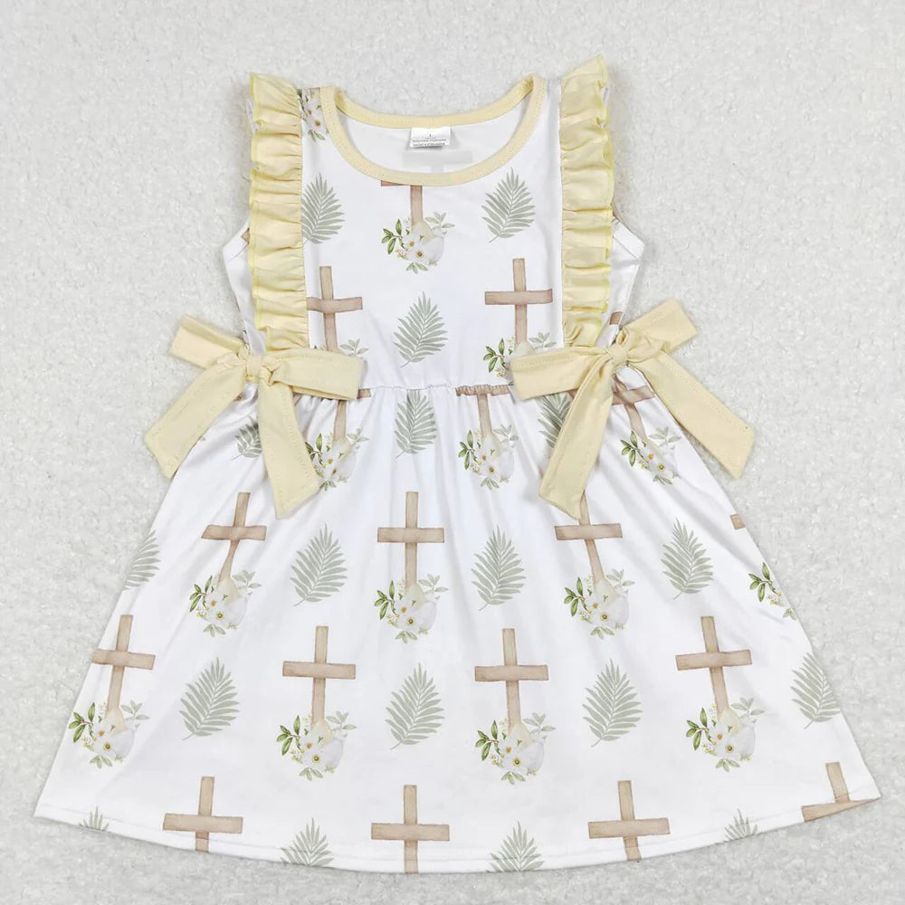 2.10 RTS Sibling Baby Girls Cross Easter Flowers Bows Rompers Dresses