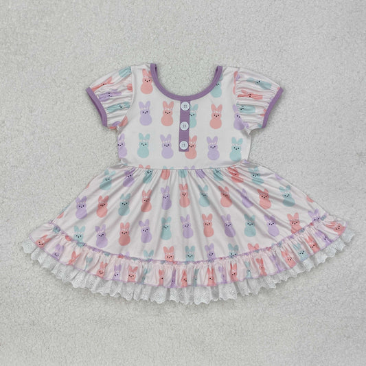GSD0583Short sleeves lavender bunny kids girls easter dress