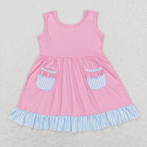 10.29 RST Sibling Baby Girls Stripe Checked Ruffle Sleeve Knee Length Dresses