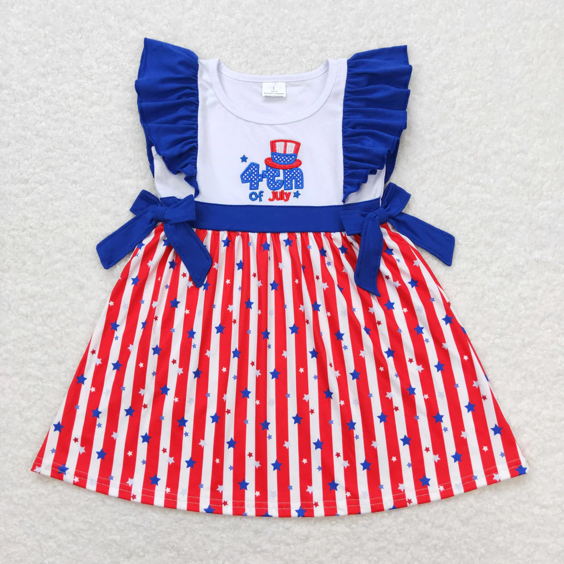12.25 RTS Sibling Baby Girls 4th Of July Bows Rompers Dresses