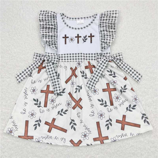 GSD0680Cross Back Floral Girls Easter Dresses with Flutter Sleeves Spring Party Dress for Kids Baby Girl Dress