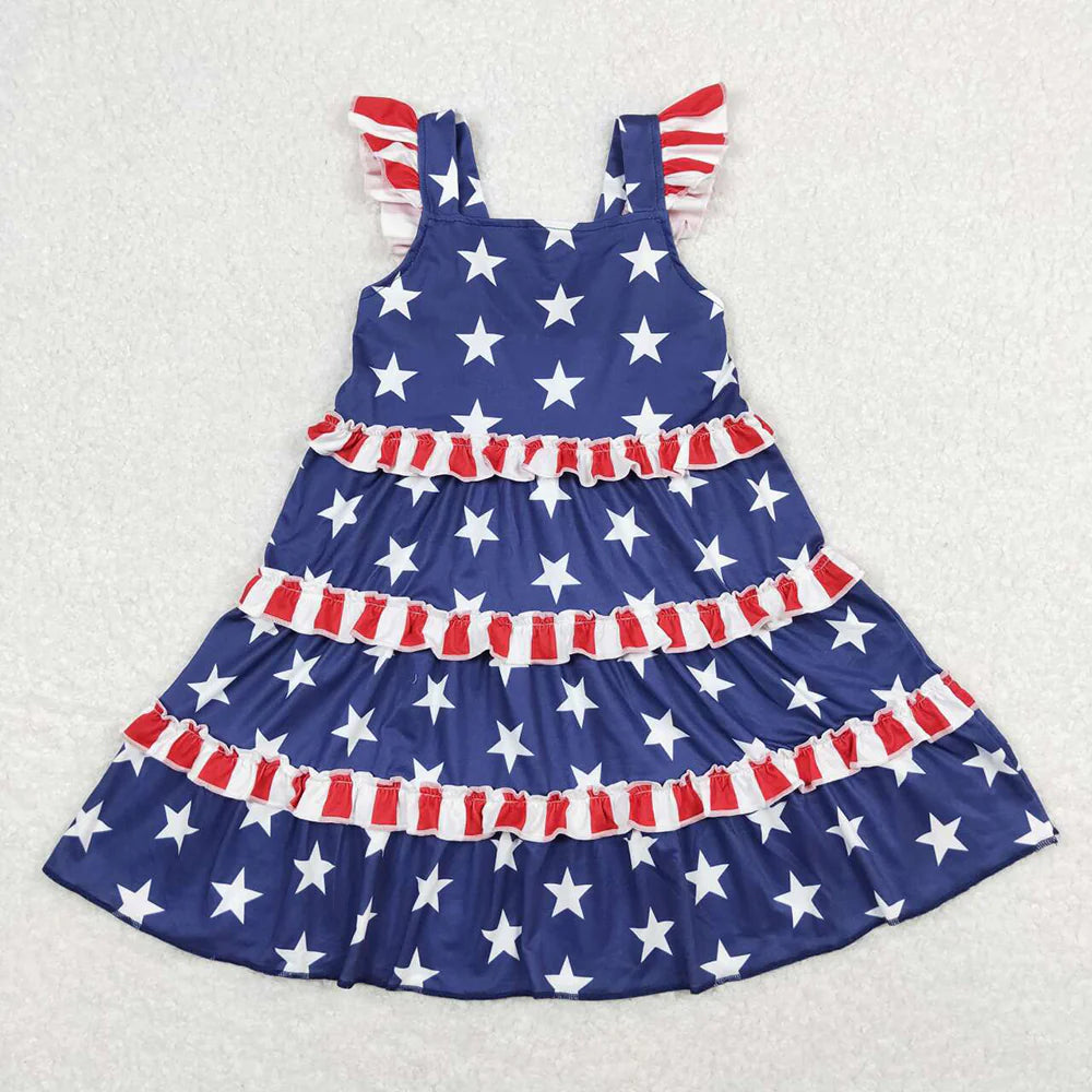 11.12 RST Sibling Baby Girls Stars 4th Of July Knee Length Dresses