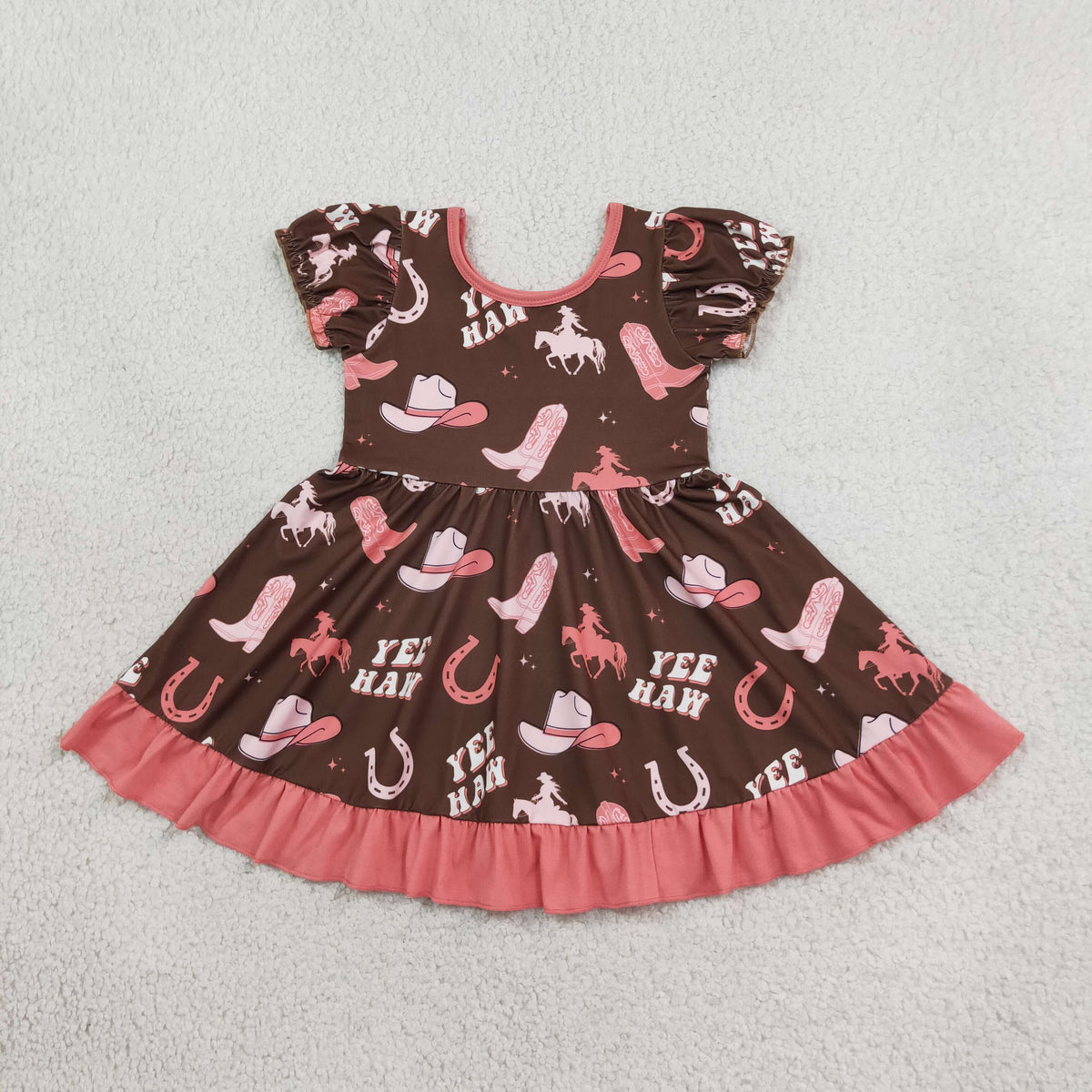 RTS NO MOQ （In stock）milk silk GSD0748 Baby Girls Boots Yee Haw Western Ruffle Knee Length Dresses