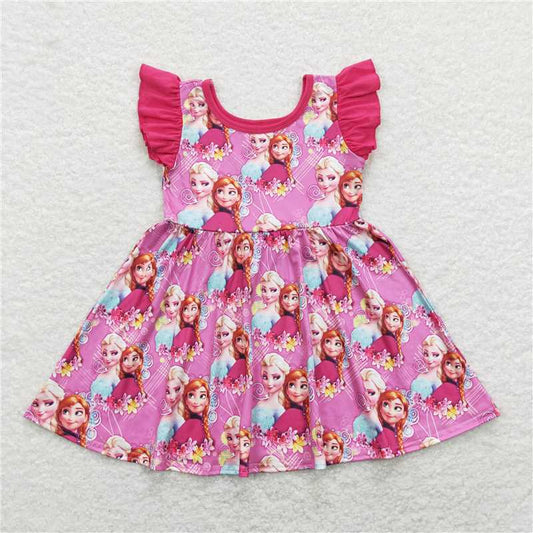 GSD0763Flutter sleeves hot pink princess baby girls dresses