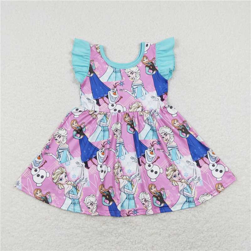 GSD0764Flutter sleeves aqua princess baby girls dresses