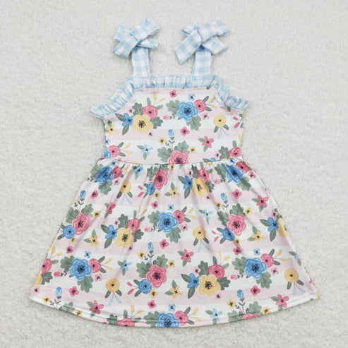 10.31 RST Sibling Baby Girls Straps Leopard Flowers Plaid Ruffle Knee Length Dresses