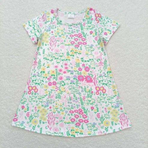 10.31 RST Sibling Baby Girls Flowers Checked Ruffle Knee Length Dresses
