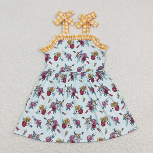 10.31 RST Sibling Baby Girls Straps Leopard Flowers Plaid Ruffle Knee Length Dresses