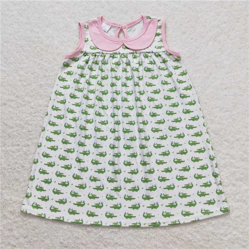 GSD0840Baby Girls Green Crocodile Sleeveless Knee Length Dresses