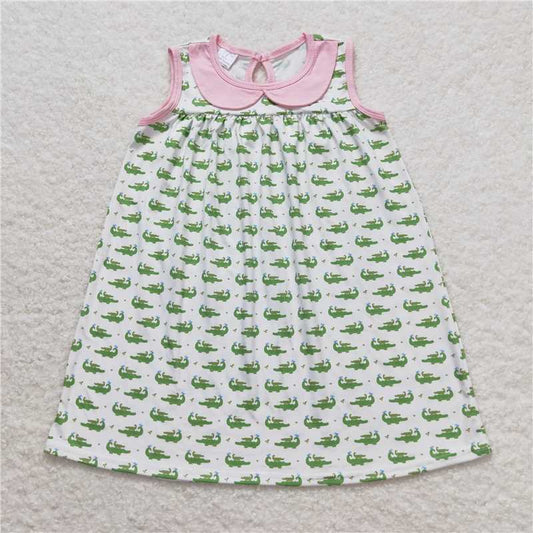 GSD0840Baby Girls Green Crocodile Sleeveless Knee Length Dresses