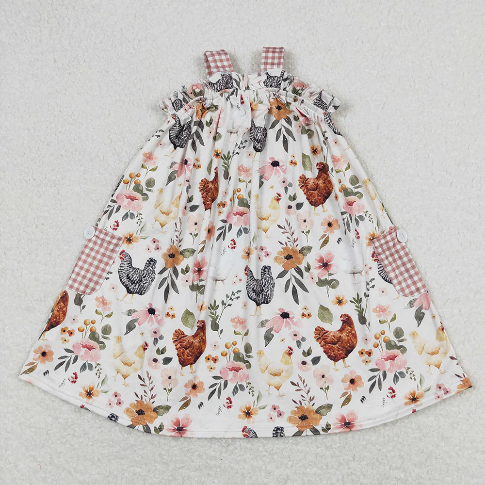 12.24 RTS Sibling Baby Girls Chicken Flowers Farm Romper Dresses