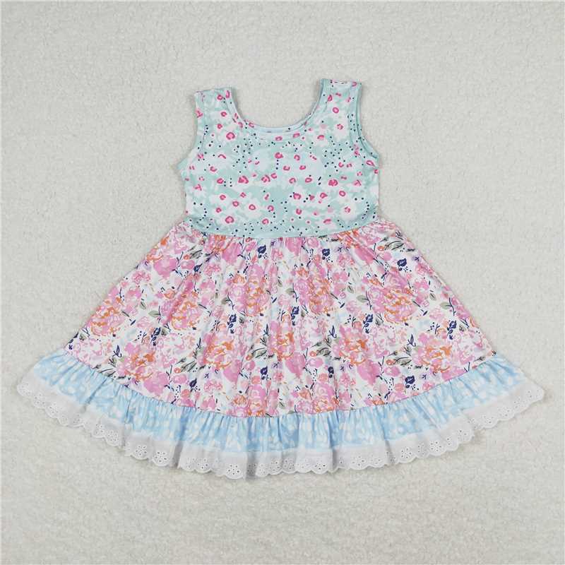 GSD0861Sleeveless floral ruffle baby girls dresses