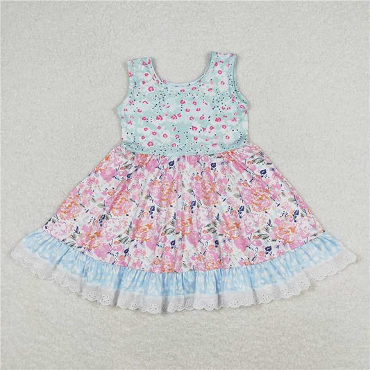 GSD0861Sleeveless floral ruffle baby girls dresses