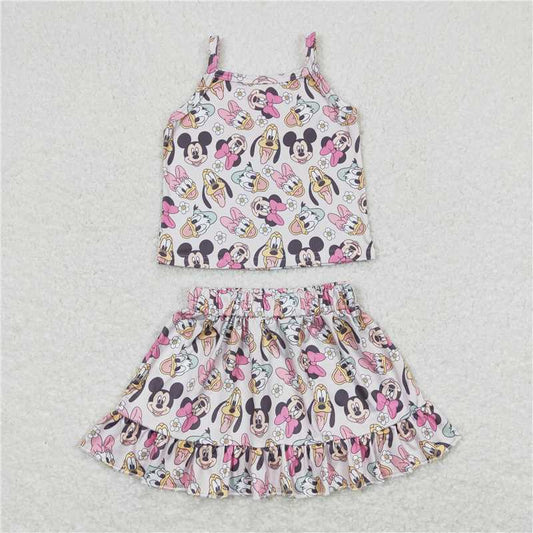 GSD0872  RTS NO MOQ Duck mouse top ruffle skirt girls summer outfits