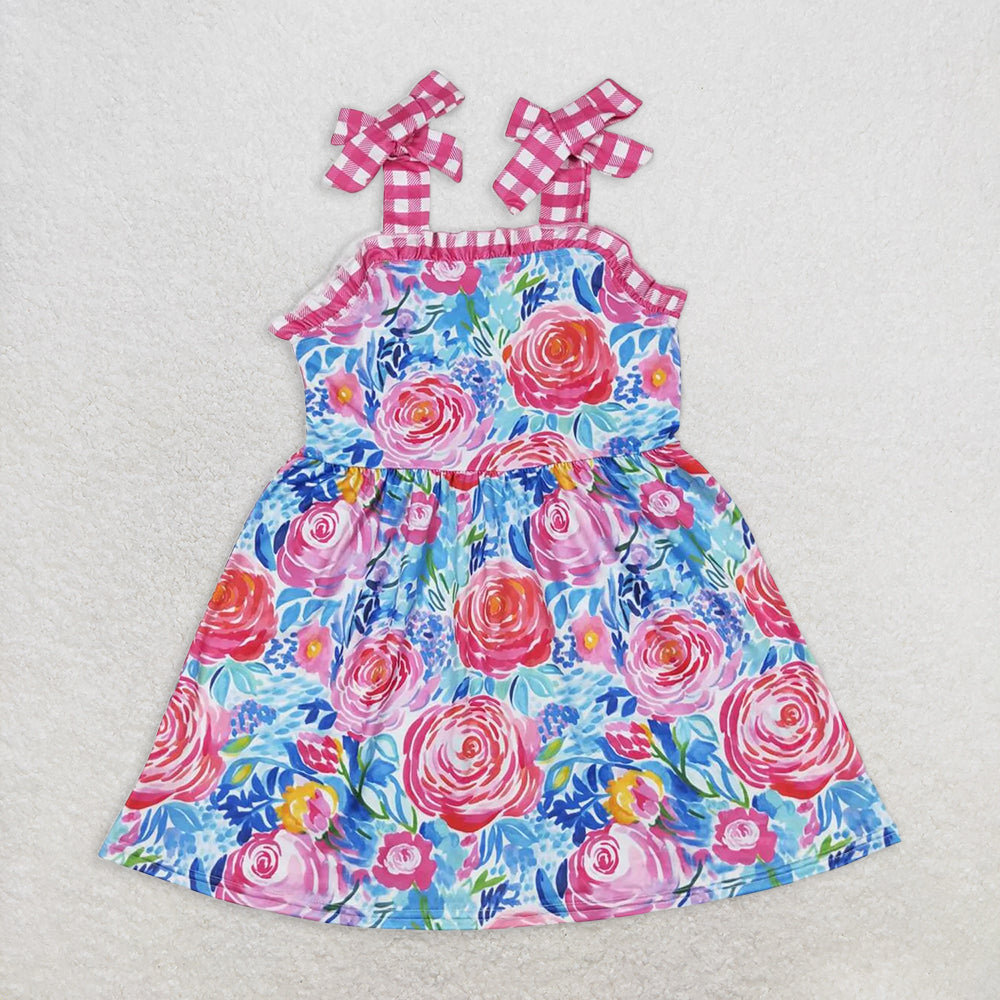6.30  RTS NO MOQ Plaid straps tunic ruffle shorts girls summer outfits dress rompers