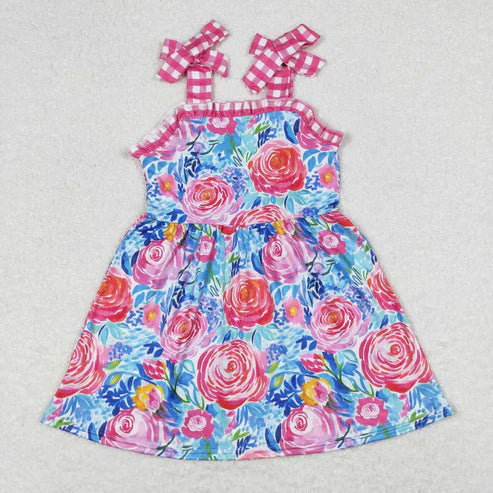 10.31 RST Sibling Baby Girls Straps Leopard Flowers Plaid Ruffle Knee Length Dresses