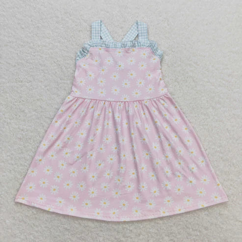 10.31 RST Sibling Baby Girls Bows Strap Button Pockets Floral Plaid Ruffle Knee Length Dresses