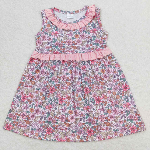 10.31 RST Sibling Baby Girls Sleeveless Flowers Pockets Ruffle Knee Length Dresses