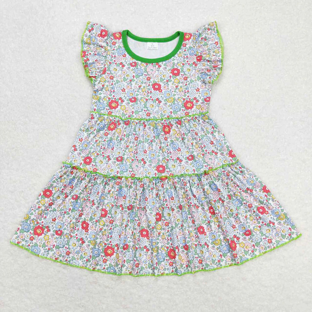 12.24 RST Sibling Baby Girls Flutter Sleeve Flowers Twirl Knee Length Dresses