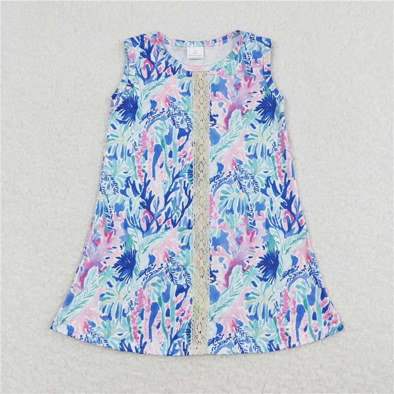 7.19 RTS NO MOQ Blue cotton top watercolor pocket shorts girls outfits dress