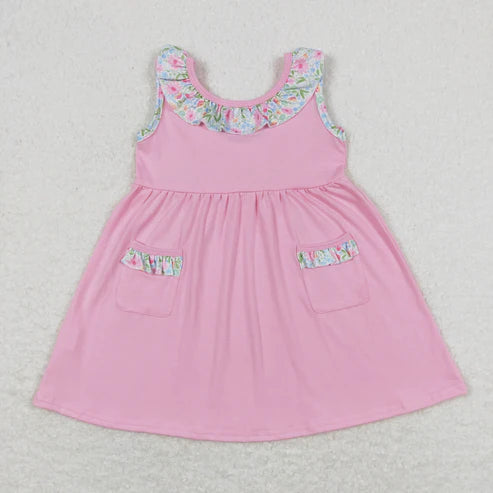 10.31 RST Sibling Baby Girls Sleeveless Bows Flowers Stripes Ruffle Knee Length Dresses