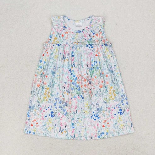 10.31 RST Sibling Baby Girls Sleeveless Flowers Pockets Ruffle Knee Length Dresses