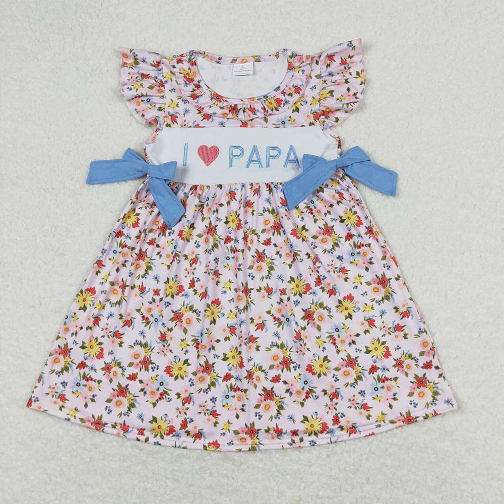 12.24 RTS Sibling Baby Girls I Love Papa Floral Bows Rompers Dresses