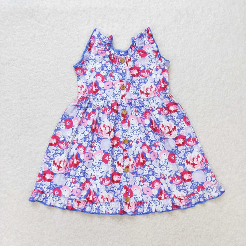 10.31 RST Sibling Baby Girls Flowers Plaid Flutter Sleeve Ruffle Knee Length Dresses