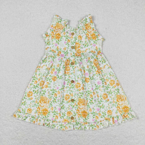 10.31 RST Sibling Baby Girls Flowers Plaid Flutter Sleeve Ruffle Knee Length Dresses