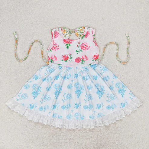 11.1 RST Sibling Baby Girls Bows Flowers Pockets Ruffle Knee Length Dresses With Belt