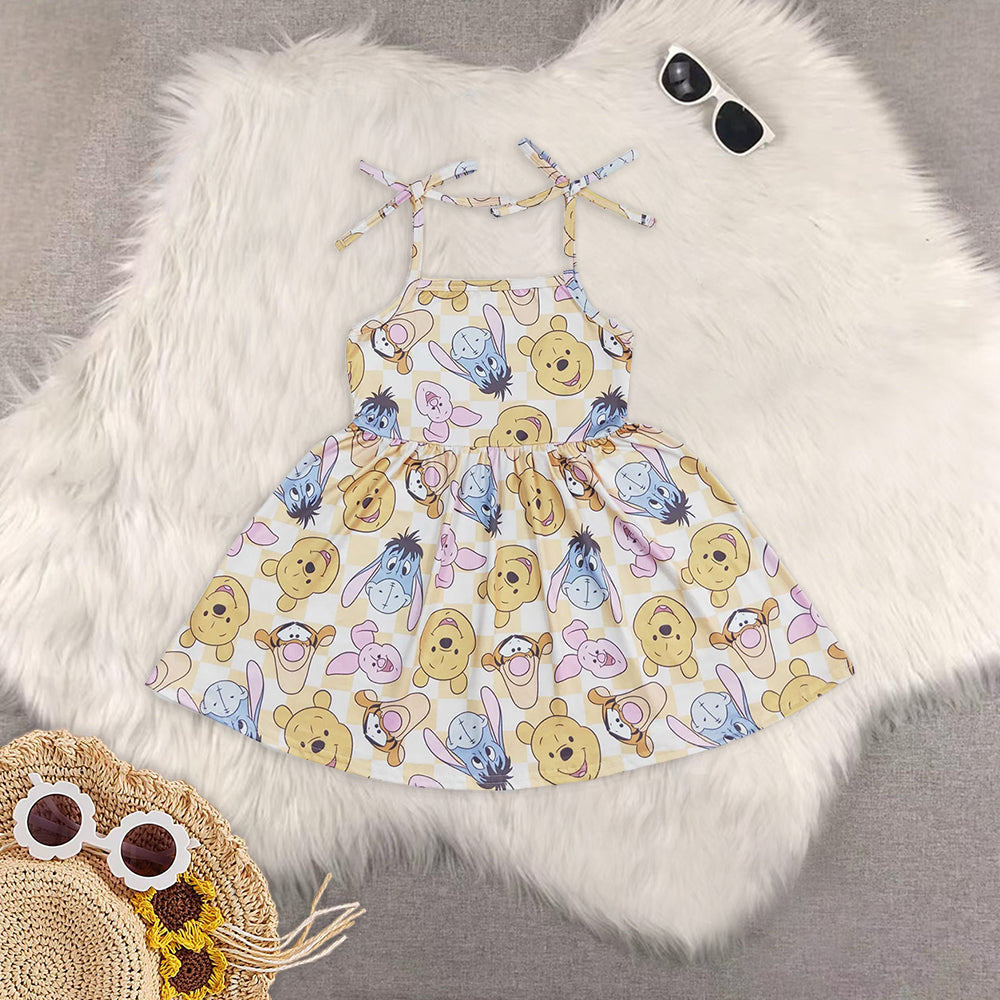 8.13  RTS Sibling Baby Girls Summer Outfits Straps plaid bear kids girls summer dress rompers