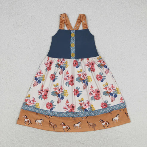 10.31 RST Sibling Baby Girls Bows Strap Button Pockets Floral Plaid Ruffle Knee Length Dresses