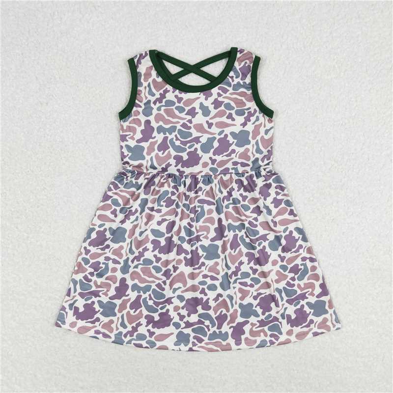 RTS no moq GSD1042 Brown and green camouflage light color sleeveless dress
