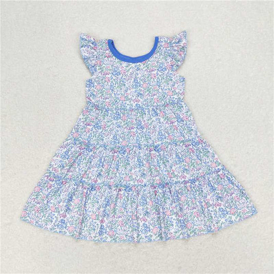 Flutter sleeves floral patchwork girls summer dresses