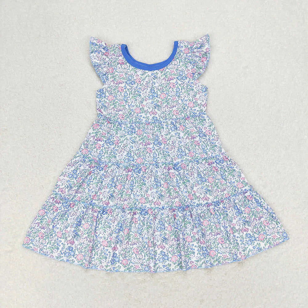 12.24 RST Sibling Baby Girls Flutter Sleeve Flowers Twirl Knee Length Dresses