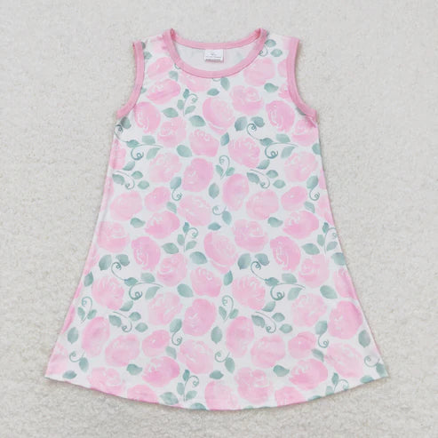 10.31 RST Sibling Baby Girls Flowers Checked Ruffle Knee Length Dresses