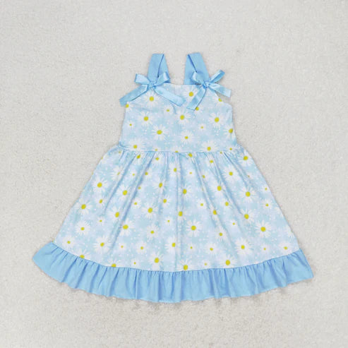 10.31 RST Sibling Baby Girls Bows Strap Button Pockets Floral Plaid Ruffle Knee Length Dresses