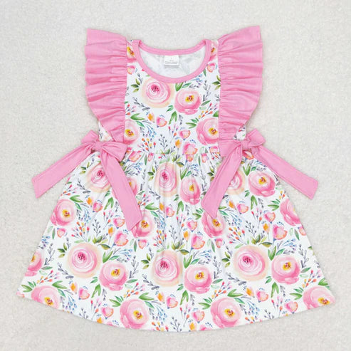 11.4 RST Sibling Baby Girls Sleeveless Flutter Sleeve Bows Flowers Plaid Knee Length Dresses