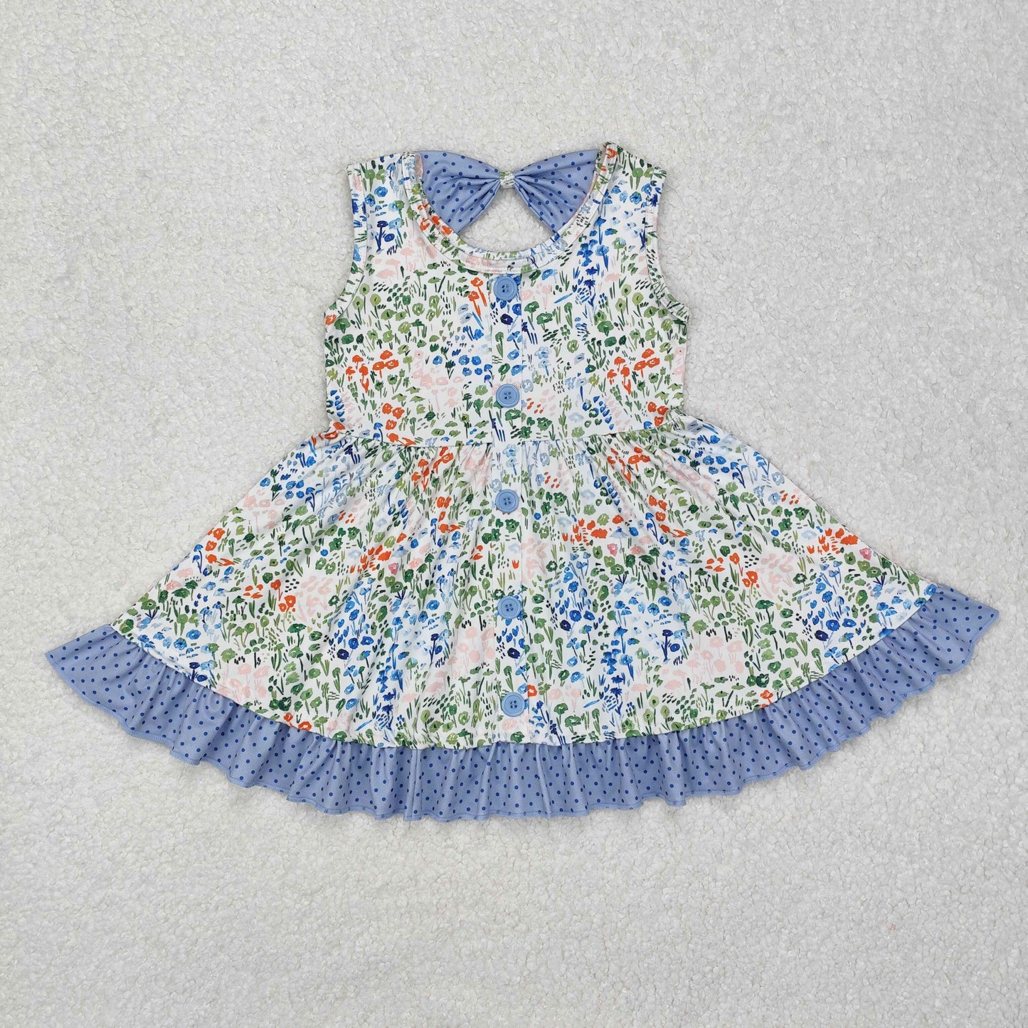 GSD1086 Flower floral polka dot blue lace sleeveless dress