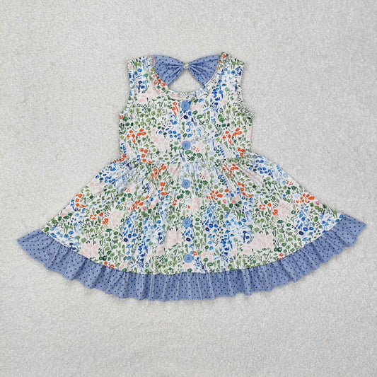 GSD1086 Flower floral polka dot blue lace sleeveless dress