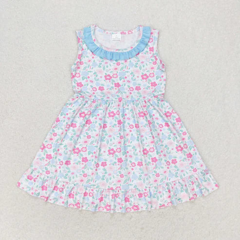 10.30 RST Sibling Baby Girls Sleeveless Flowers Pockets Ruffle Knee Length Dresses