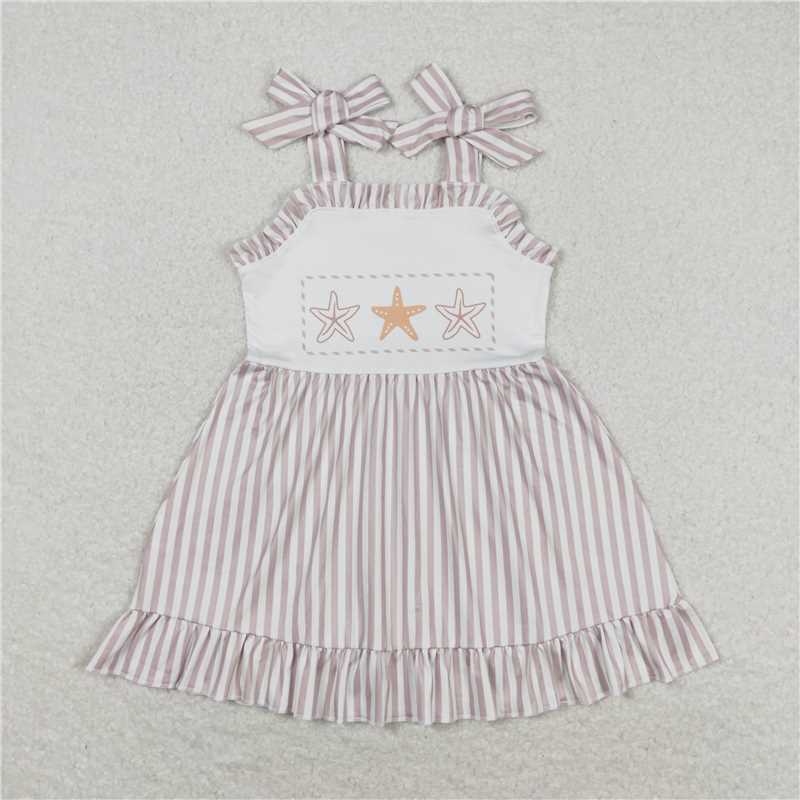 7.14 RTS NO MOQ White starfish top stripe shorts boys and girls dress rompers summer outfits