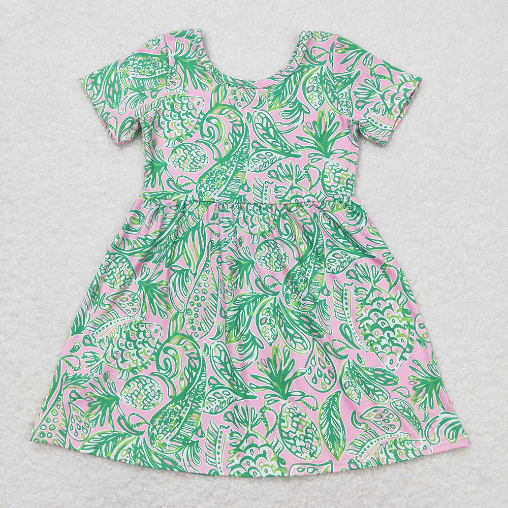 11.29 RST Sibling Baby Girls Sea Flowers Short Sleeve Knee Length Dresses